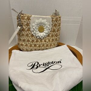 Brighton Leather Daisy Woven Raffia Basket bag